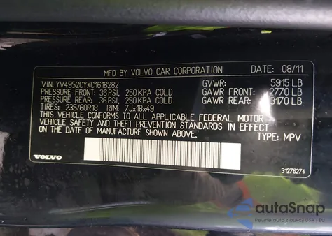 2012 Volvo Xc90 3.2 Platinum z USA, uszkodzony, nr VIN YV4952CYXC1618282